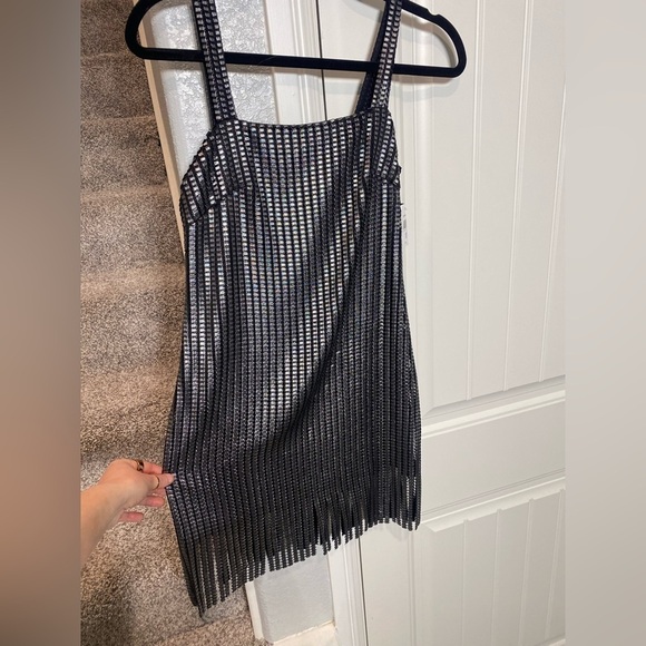 NWT SHO by Tadashi Shoji [ 0 ] Metallic Textured Fringe Minidress in Steel - Picture 11 of 13